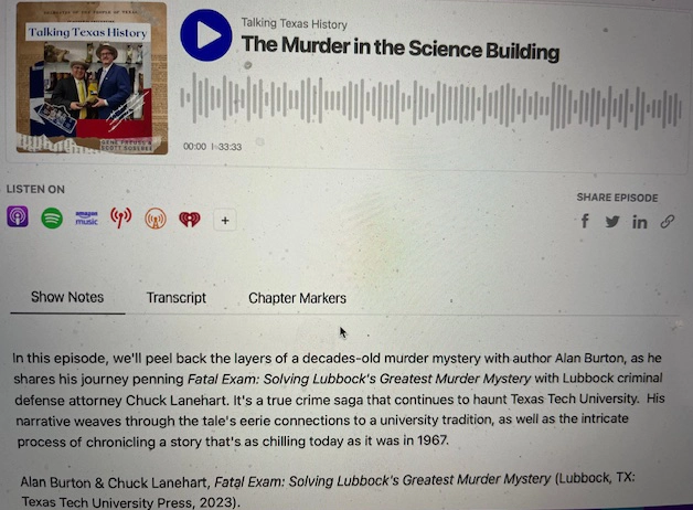 Screenshot of audio player for a podcast featuring "Fatal Exam"