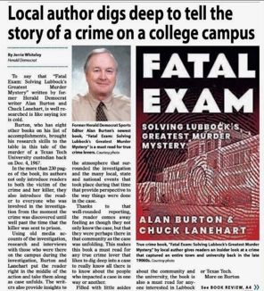 Alan Burton's hometown newspaper, the "Herald Democrat" published a story featuring him and "Fatal Exam"