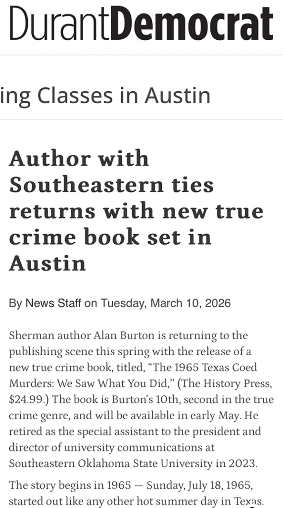 online news Durant Democrat featuring the 1965 Texas Coed Murders
